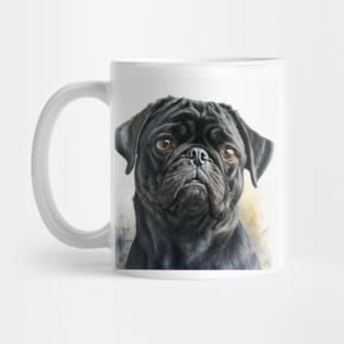 Black Pug Watercolour Style Painting Mug